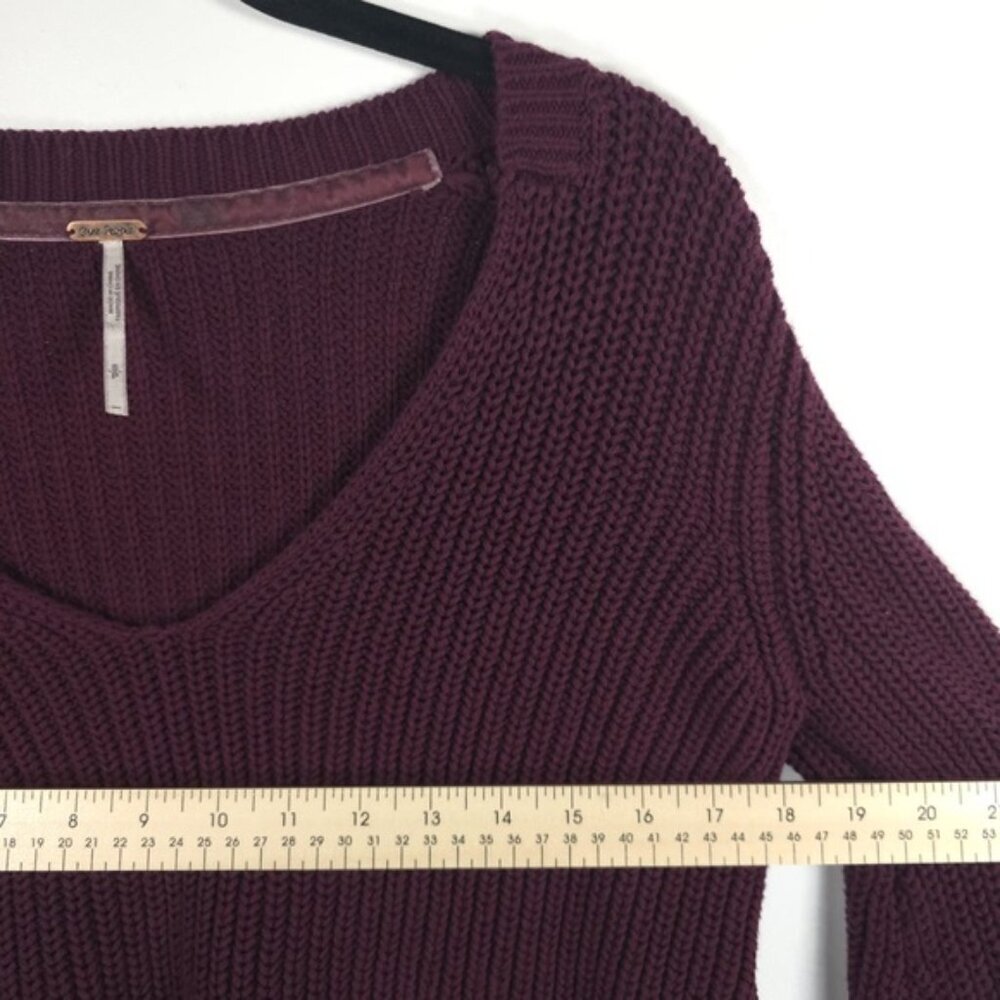 Free People Damsel Sweater Purple Bell Sleeve V Neck Rib Knit Boho Size S/P‎ - Picture 6 of 9